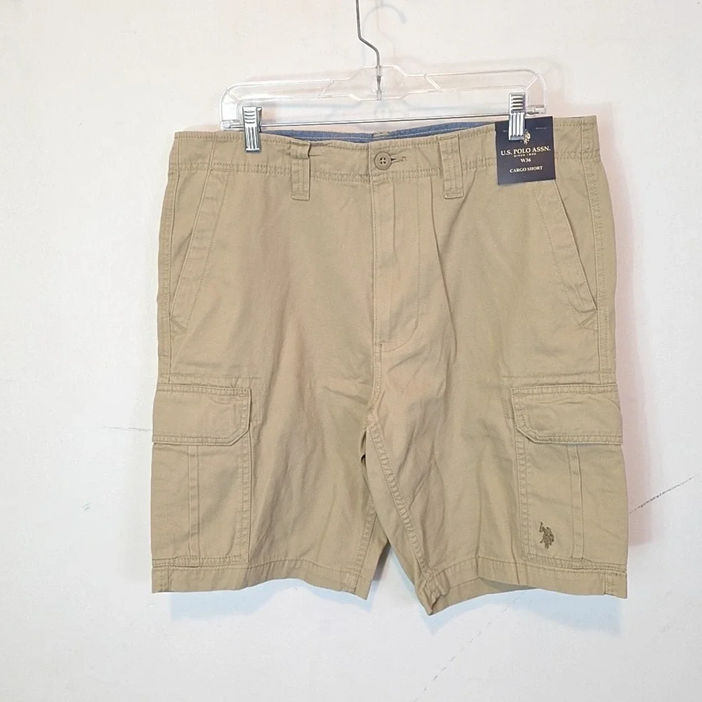 NWT U.S. Polo Assn Khaki Cargo Shorts 36 Tan Casual Utility Classic Summer